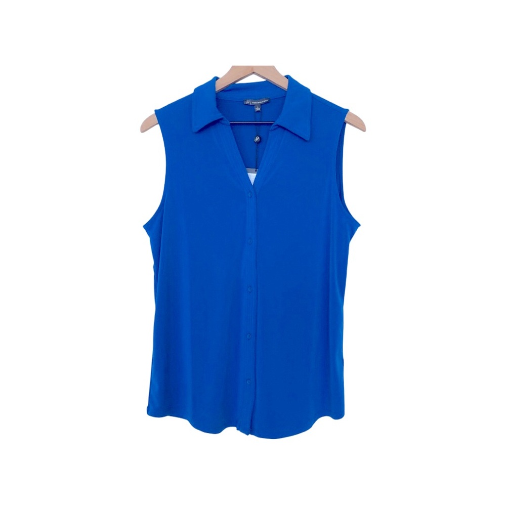 Adrianna Papell.   Blue Button Down Sleeveless Shirt Size Medium